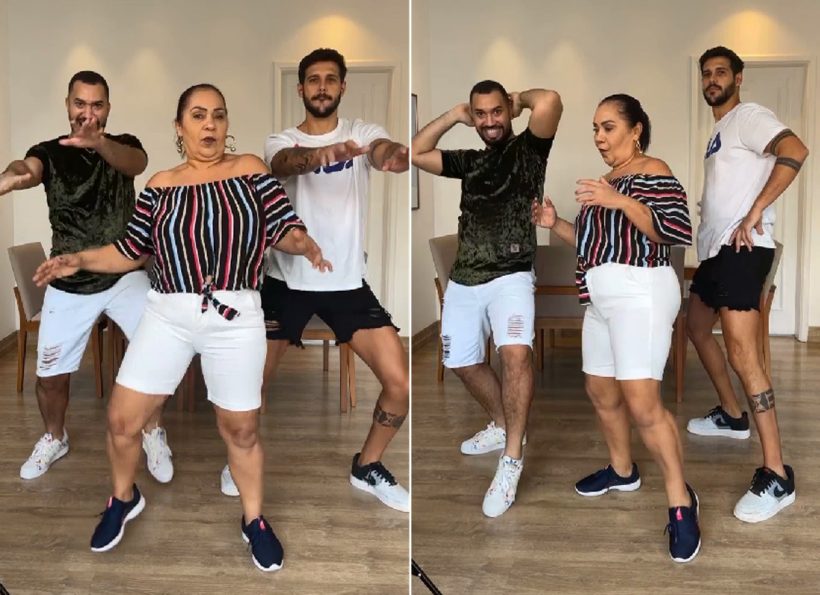 Ex-BBB Rodrigo Mussi faz dancinha com Gil do Vigor e sua mãe