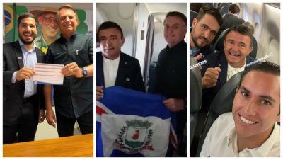 André e Bolsonaro; Nelho e Bolsonaro; Nelho e Domingos Neto na comitiva de Bolsonaro para o Ceará