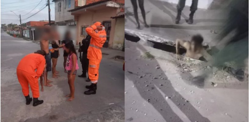 Polícia ajuda bombeiros a resgatar família que se escondeu em bueiro para escapar de facção