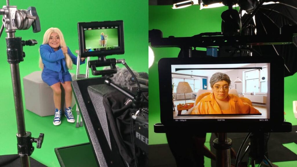 Pequena Lo gravando campanha para shoppings do Grupo JCPM. Foto: Divulgação