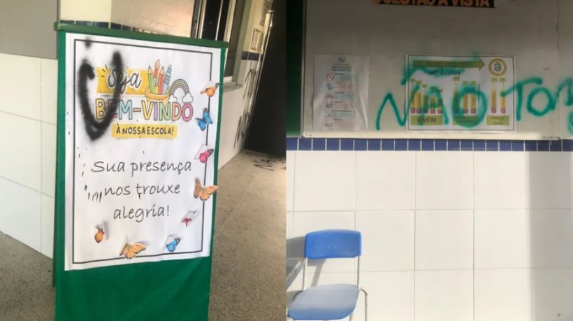 Escola em Bela Cruz é vandalizada com símbolos de facção e ameaças de morte