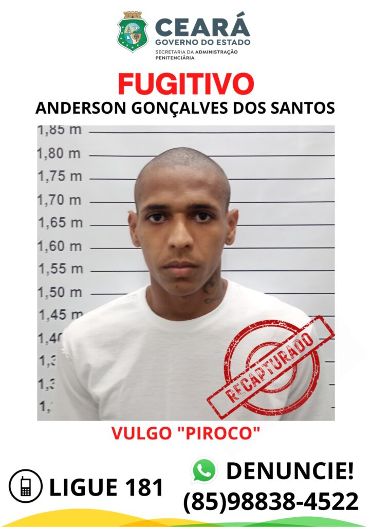 Mais um recapturado dos sete fugitivos de unidade prisional em Itaitinga