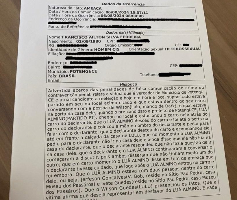 Vereador registra BO contra pré-candidato a prefeito de Potengi