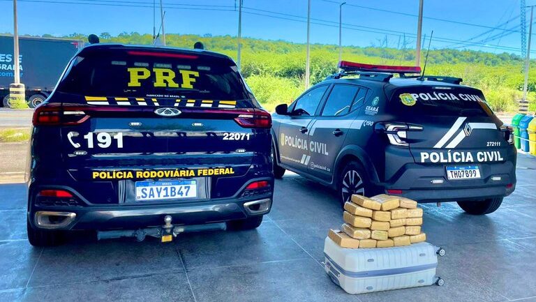 PRF apreende 20 tabletes de maconha em ônibus interestadual, no município de Milagres
