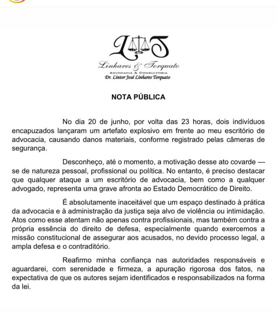 Criminosos atacam com explosivos escritório de advocacia em Sobral