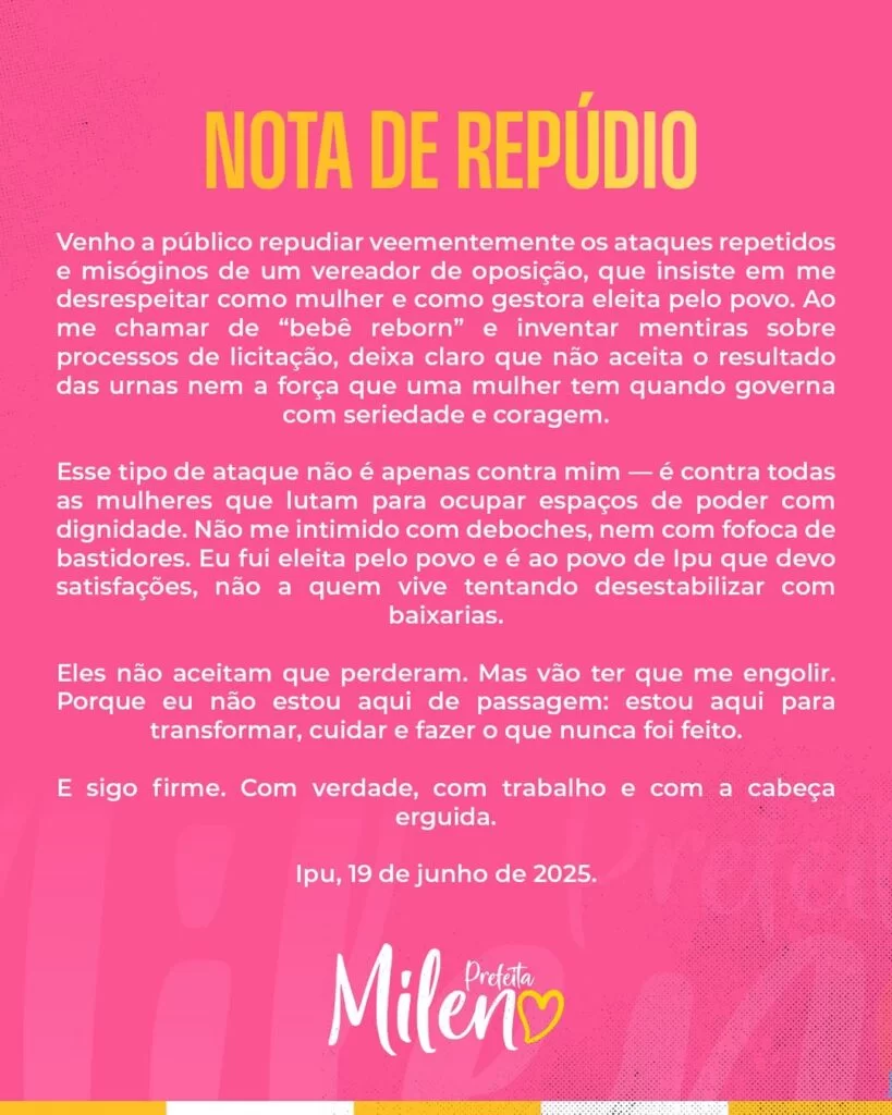 Milena Damasceno reage após ataque de vereador: "misógino"