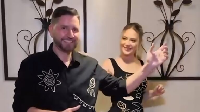 Romeu Aldigueri entra no ritmo do Granchitão e dança com a esposa Tainah