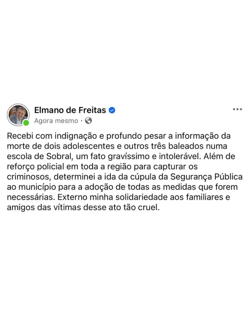 Elmano envia cúpula da Segurança Pública a Sobral para apurar tentativa de chacina em escola