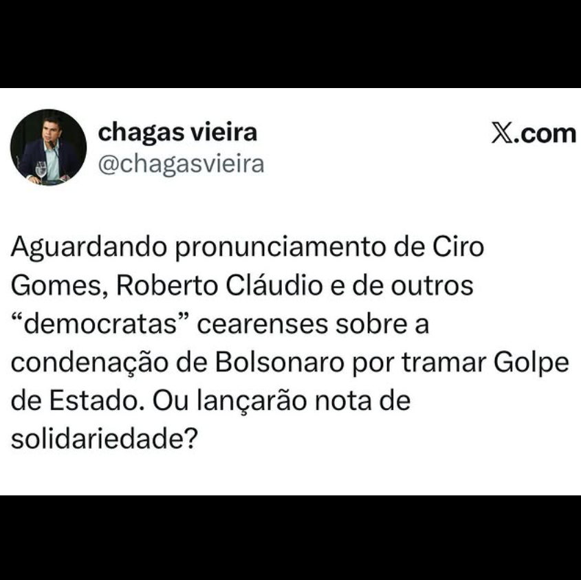Chagas Vieira cobra manifestação da oposição sobre condenação de Bolsonaro