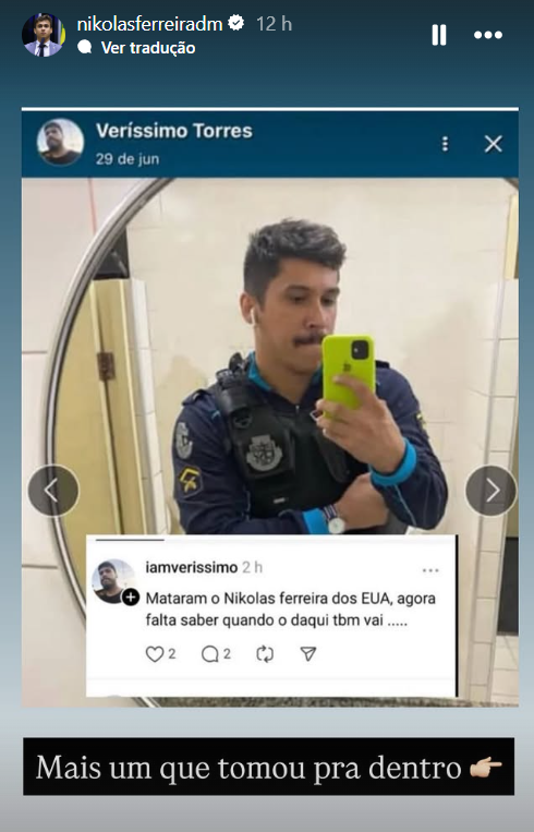 Nikolas Ferreira denuncia ameaça de ex-policial militar cearense nas redes sociais