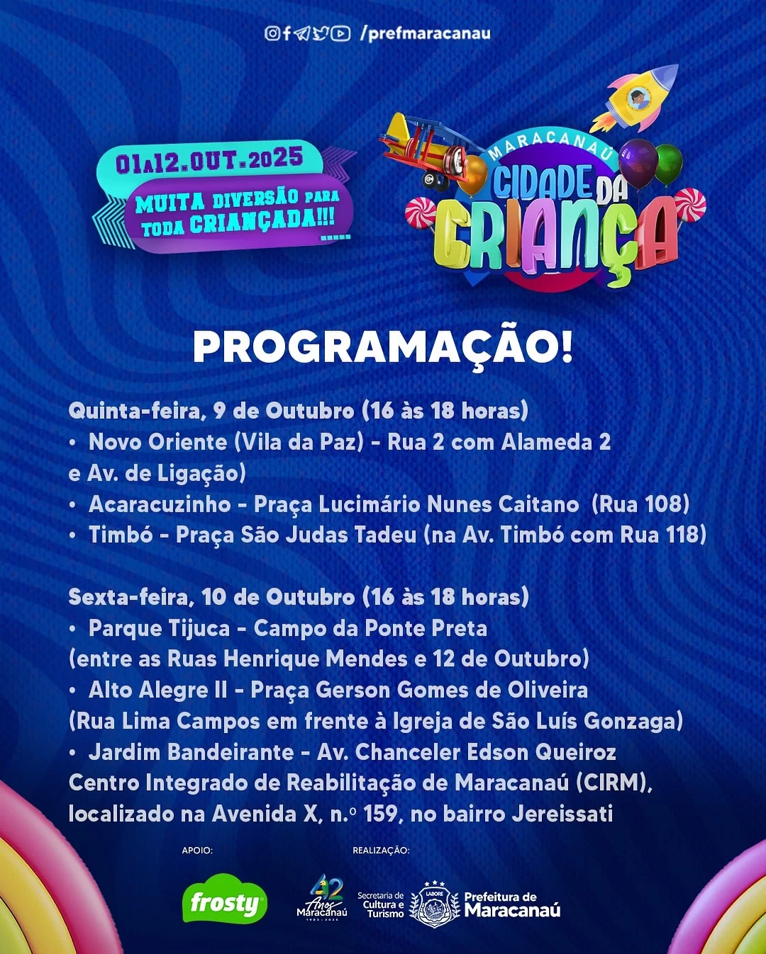 Prefeitura de Maracanaú realiza programação em 33 bairros para festejar o Dia das Crianças
