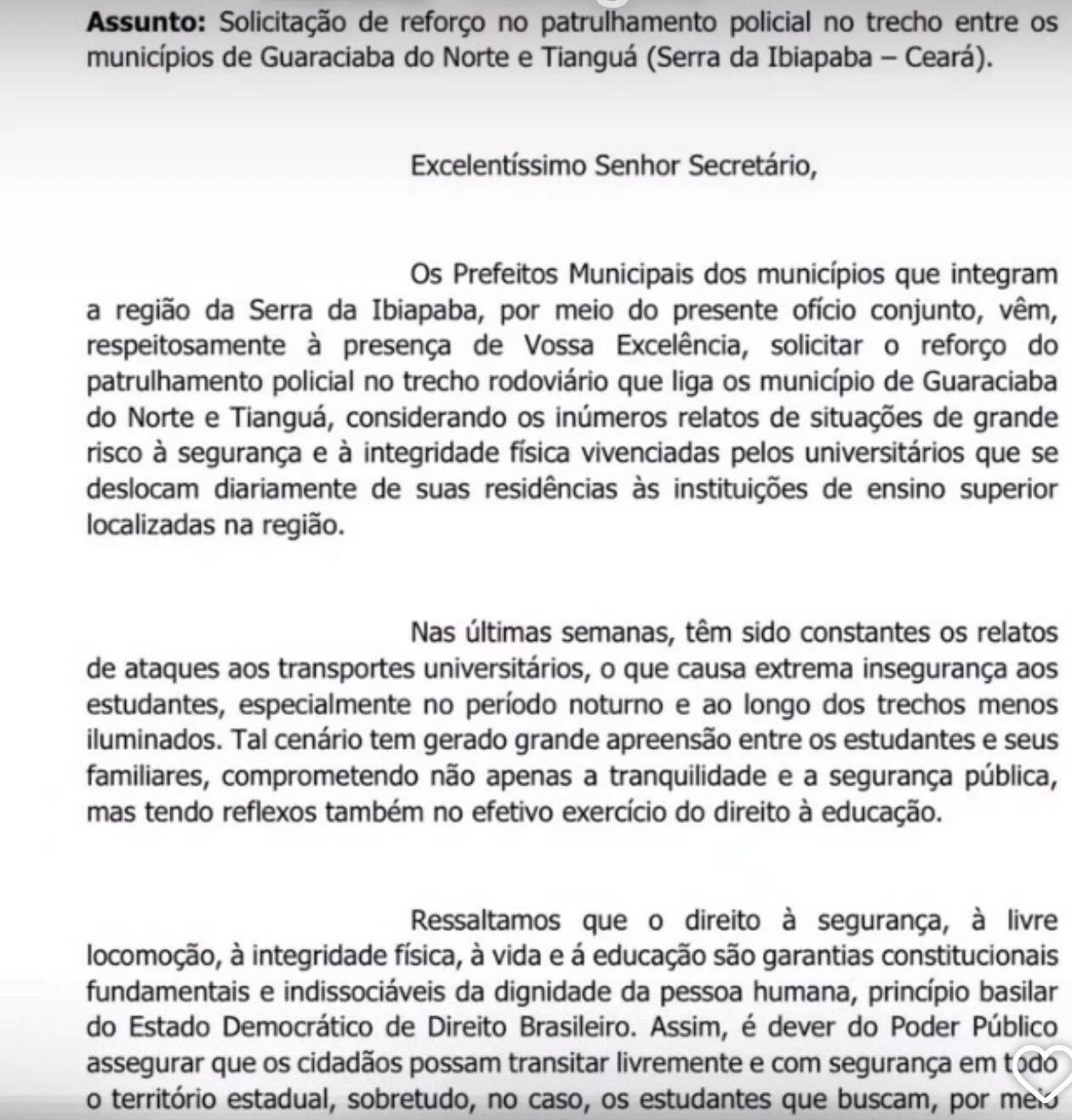Prefeitos da Serra da Ibiapaba pedem reforço na segurança do transporte universitário