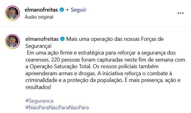 Governador Elmano ressalta operação que resultou na captura 220 suspeitos