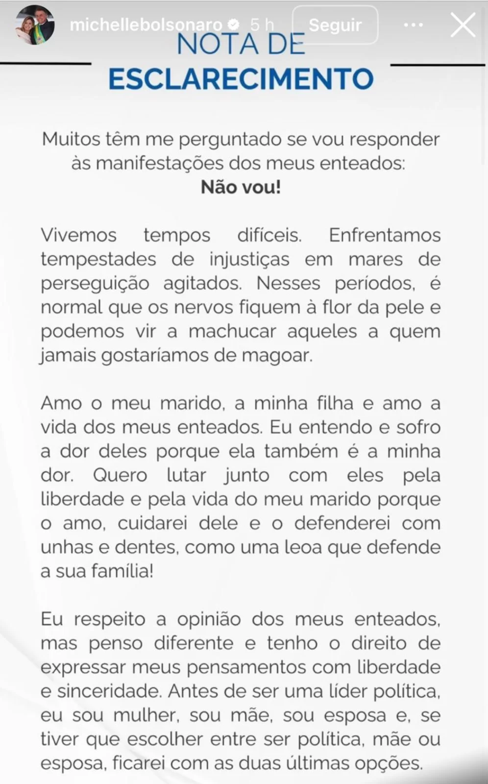 Michelle Bolsonaro não retira crítica feita no Ceará por aliança do PL com Ciro