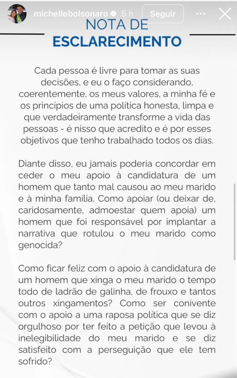Michelle Bolsonaro não retira crítica feita no Ceará por aliança do PL com Ciro