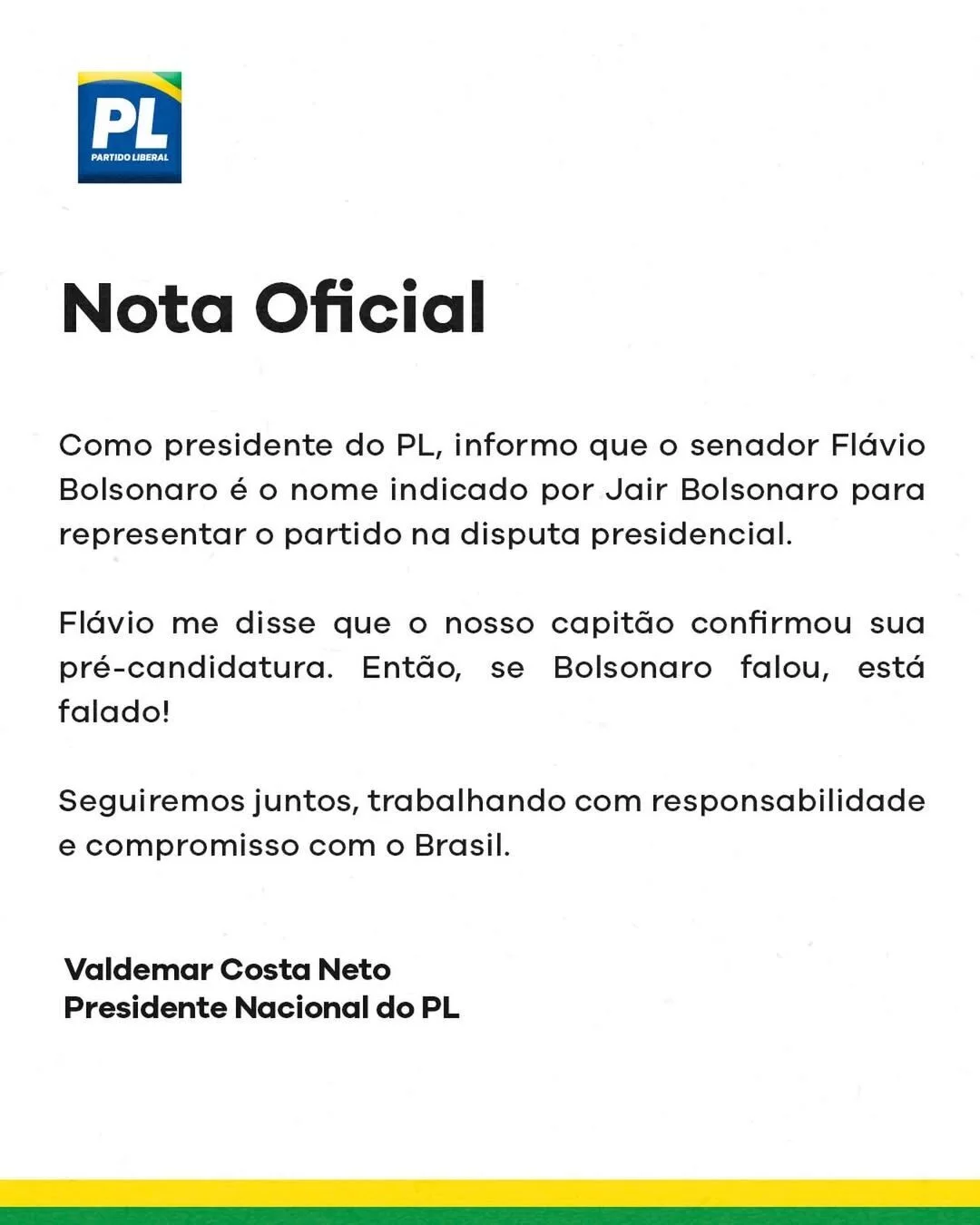 Flávio Bolsonaro é confirmado por Jair Bolsonaro como pré-candidato do PL ao Planalto