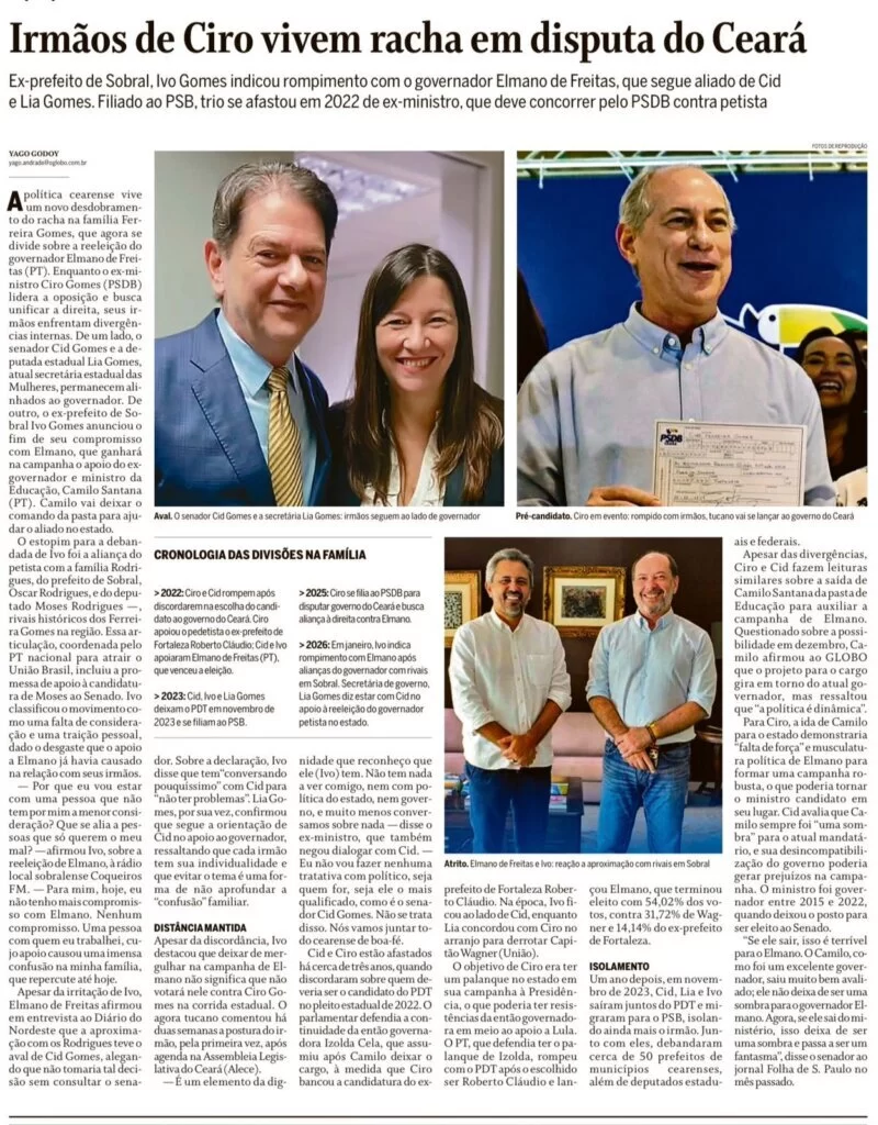 Candidatura de Camilo ao Abolição ameaça colocar Cid e Ciro no mesmo palanque em 2026