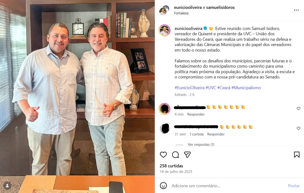 Presidentes da Alece, Aprece e UVC manifestam apoio à pré-candidatura de Eunício ao Senado