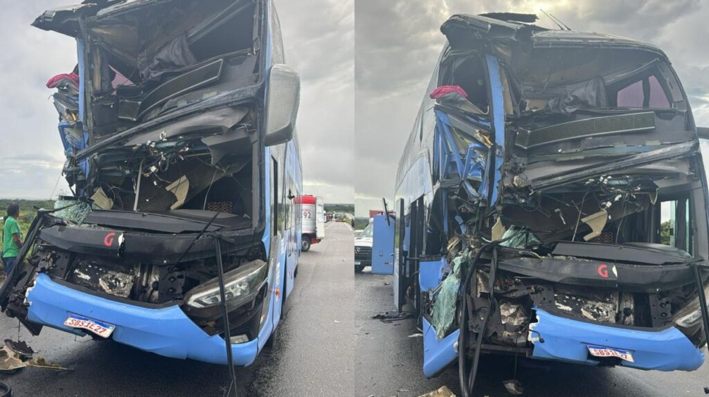 Ônibus da Guanabara colide com caminhão e deixa três feridos na 040