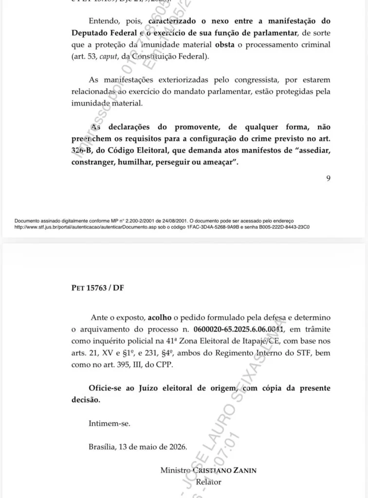 STF arquiva processo contra Danilo Forte por identificar divergências políticas