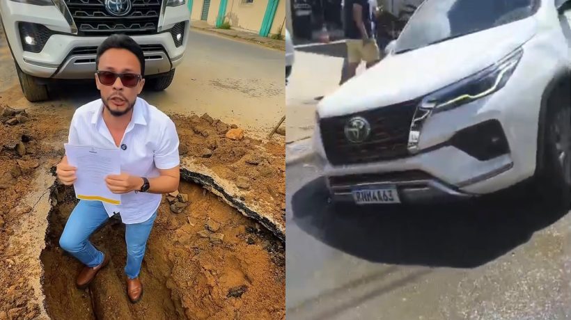 Prefeito de Canindé revela que carro em buraco era ‘pegadinha’ para anunciar obra
