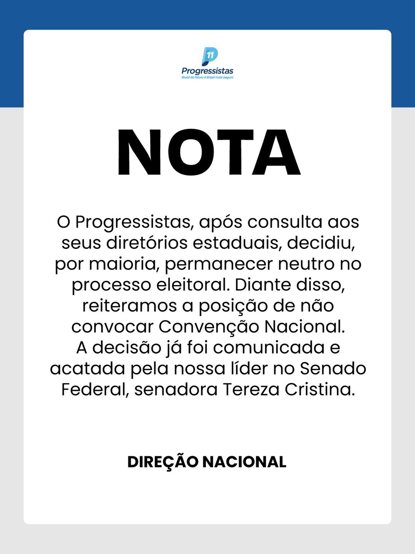 PP adota neutralidade e Tereza Cristina deixa de ser vice de Flávio Bolsonaro