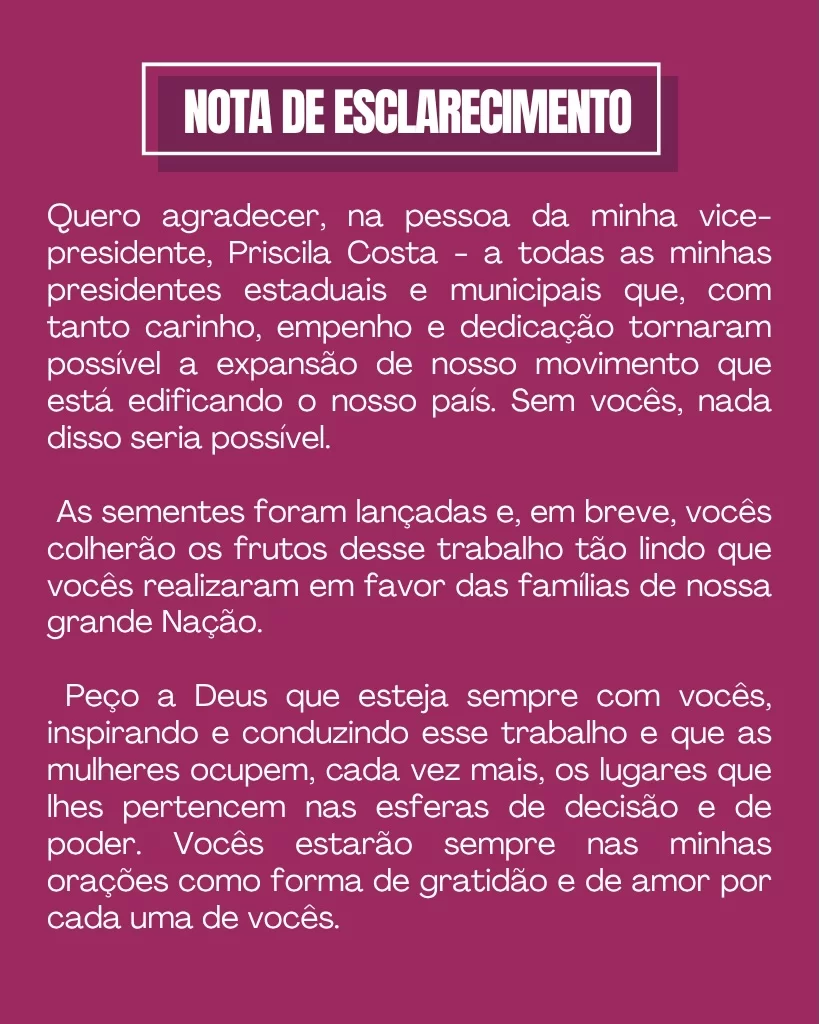 Michelle Bolsonaro anuncia renúncia da presidência do PL Mulher