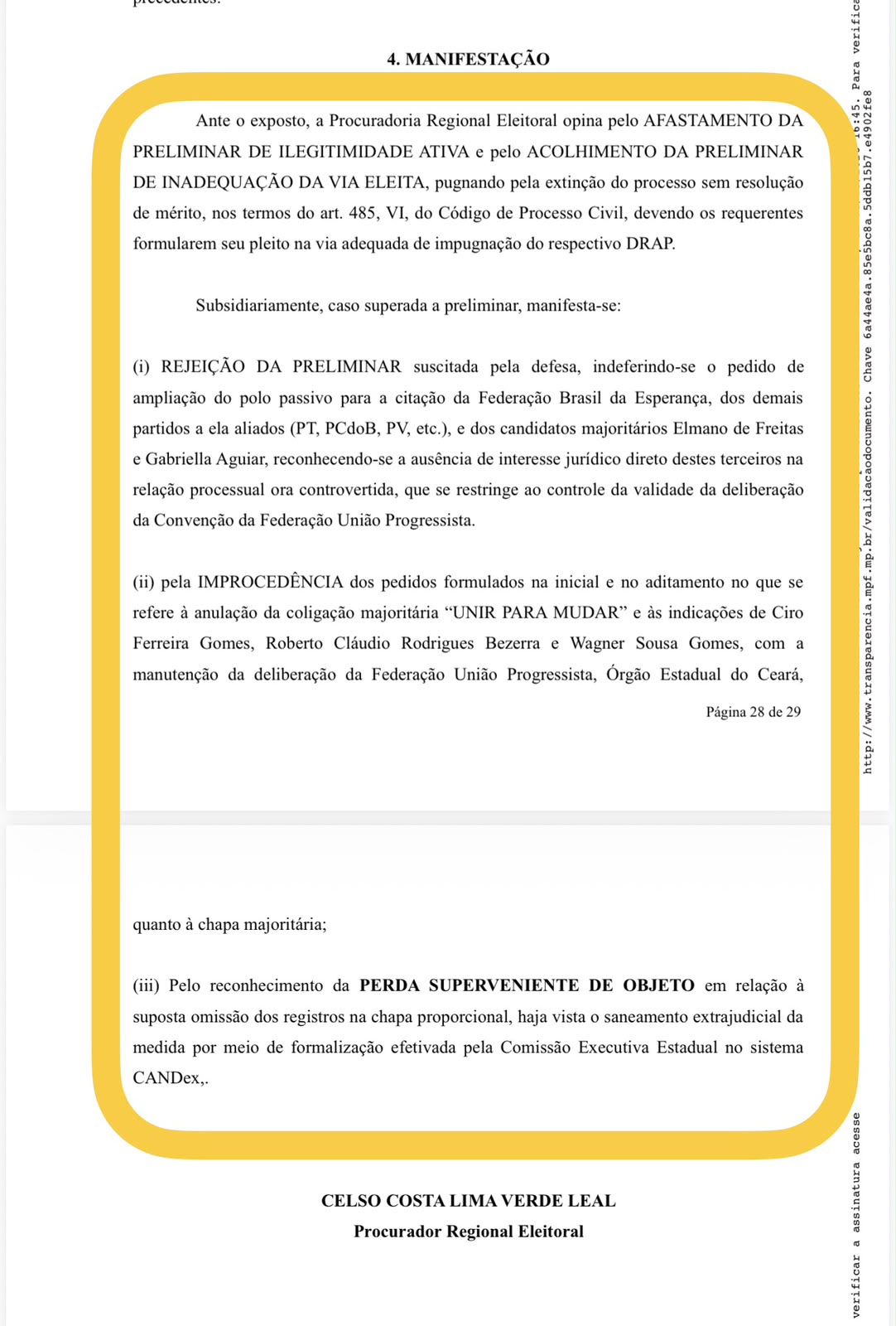 MPE pede extinção de ação contra União Progressista e mantém chapa com Ciro