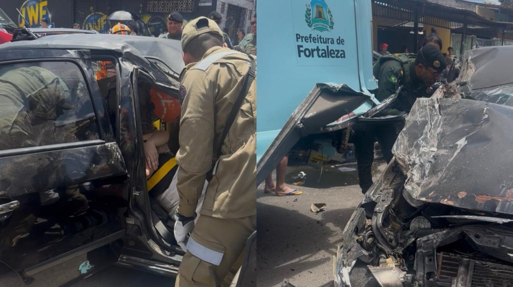 Motorista foge após acidente e deixa esposa presa às ferragens em Fortaleza