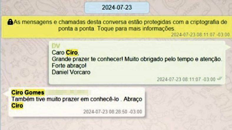 Celular de Daniel Vorcaro expõe troca de mensagens com Ciro Gomes
