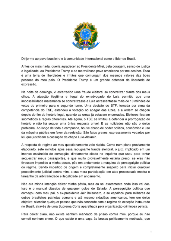 Flávio Bolsonaro edita carta nos EUA e troca “verdadeiro presidente” por “líder do Brasil”