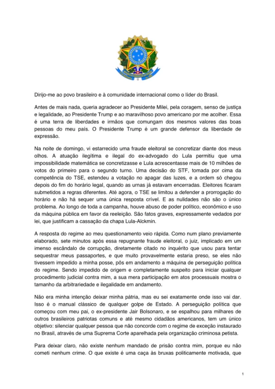 Flávio Bolsonaro edita carta nos EUA e troca “verdadeiro presidente” por “líder do Brasil”