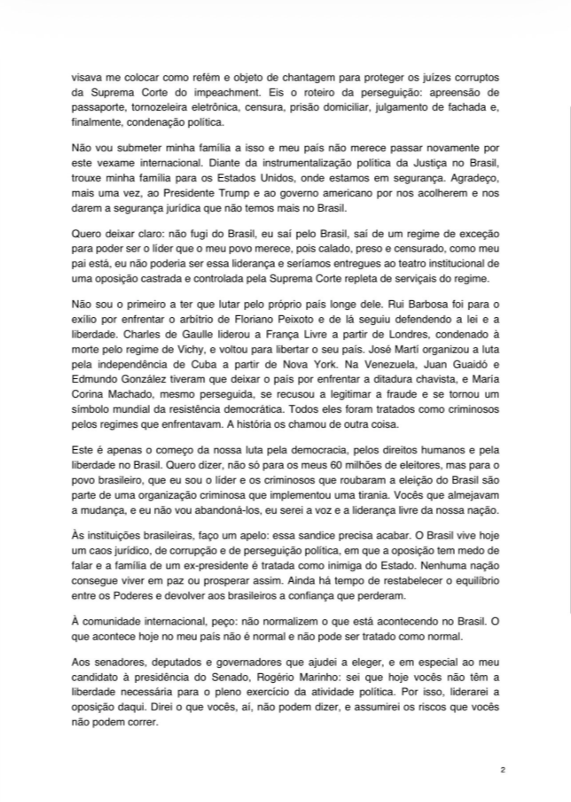 Flávio Bolsonaro edita carta nos EUA e troca “verdadeiro presidente” por “líder do Brasil”