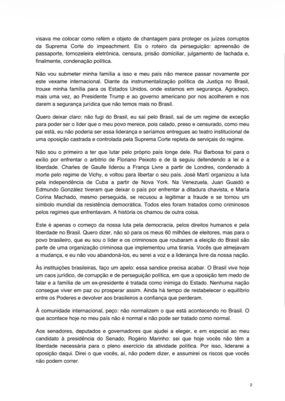 Flávio Bolsonaro edita carta nos EUA e troca “verdadeiro presidente” por “líder do Brasil”