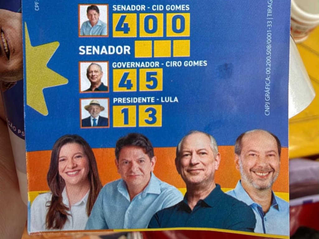 Santinho mistura Lula, Ciro, Cid e exclui Luizianne Lins para o Senado